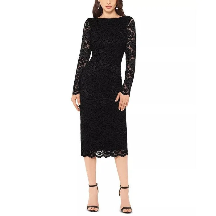 Xscape Women's Lace Long Sleeve Midi Dress Black Size 12