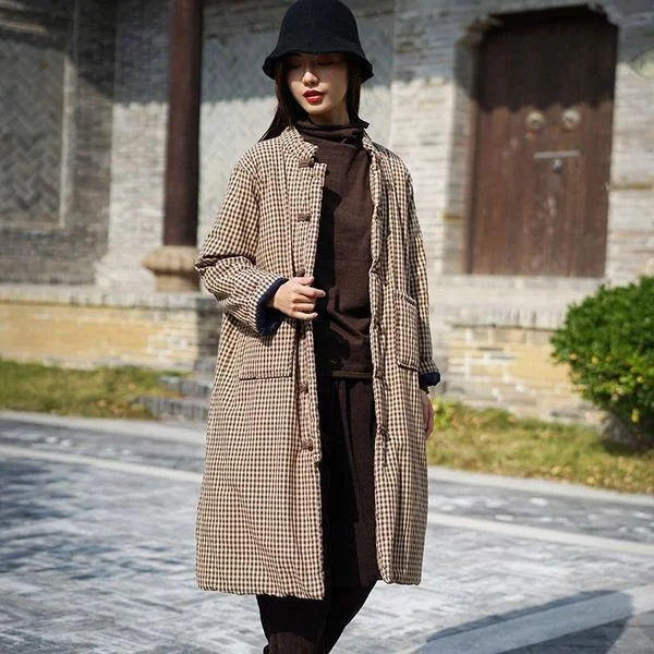 2020 Winter Stand Button Long Sleeve Chinese Style Thick Women Cloths Cotton Linen Parkas